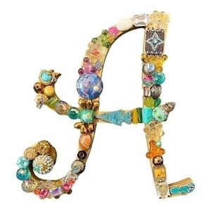 Large Letter A Wall Decor 8.5x7.5" Rhinestone Jeweled Beaded Plaque Handmade VG
